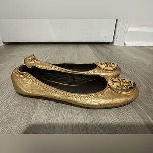 SH58 Tory Burch Girls Shoes Travel Gold Ballet Flats Size 2C